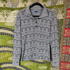 Kavu Stormy Gray Lopez Snowflake Tribal Print Pullover Size Small